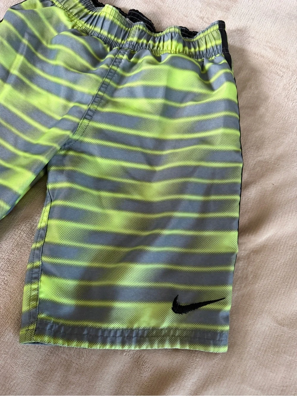 Nike Boys' Neon Yellow and Gray Striped Athletic Shorts